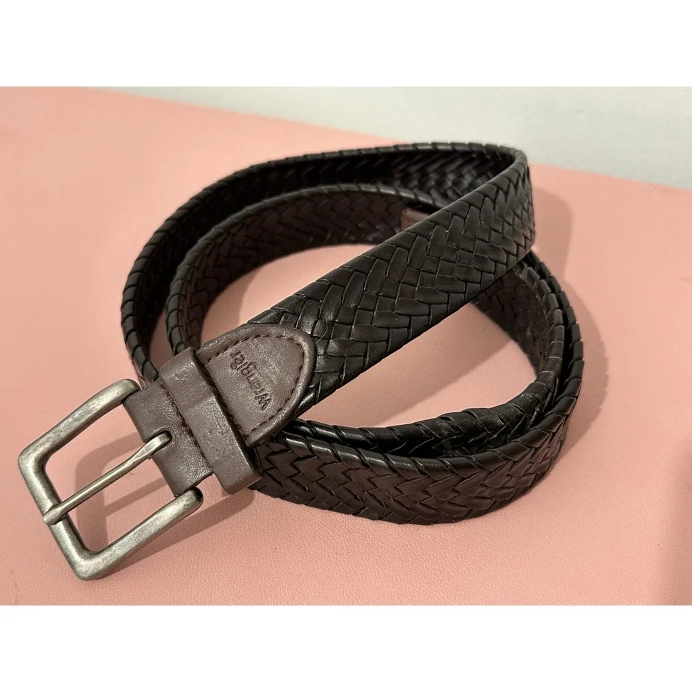 Wrangler Woven Leather Belt Black Brown Mens Adjustable 48